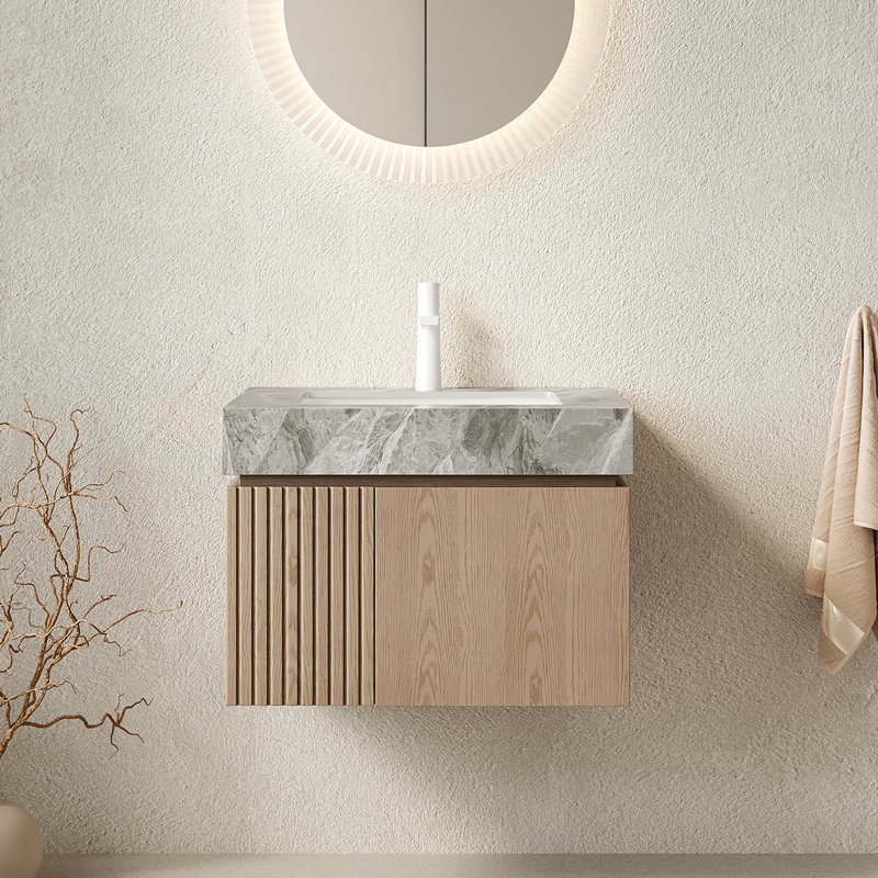 Meuble-lavabo et lavabo de salle de bain, Light Brown, Light Grey, Single Hole