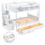 Lit simple superposé au dessus d'un lit double avec tablettes, escalier de rangement et 2 tiroirs, blanc - 3 pièces
