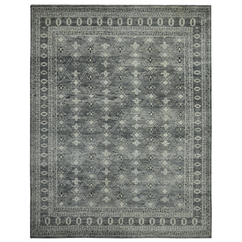 Tapis gris en laine noué à la main Divine Loise, Rectangle 9 pi x 12 pi
