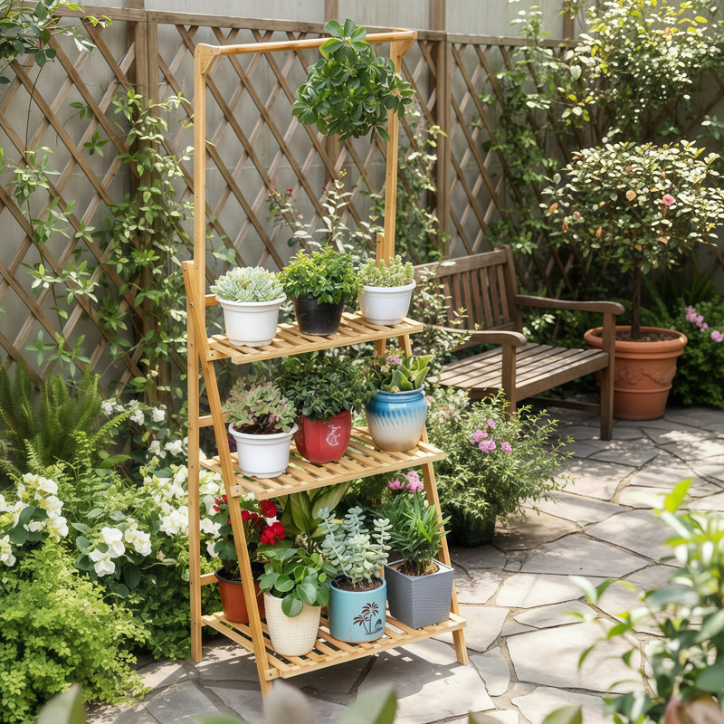 Support à plante à suspendre à trois niveaux en bambou, rangement pour pot de fleurs pliable et présentoir