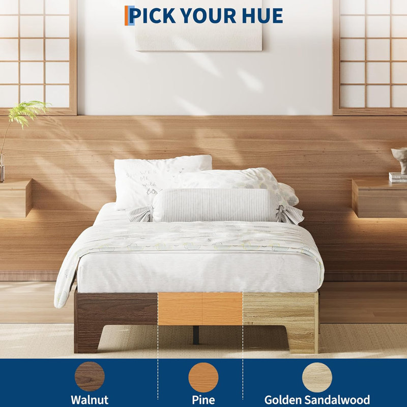 Structure de lit plateforme simple en bois TG, style naturel minimaliste, lattes en bois massif, assemblage facile, Tanné