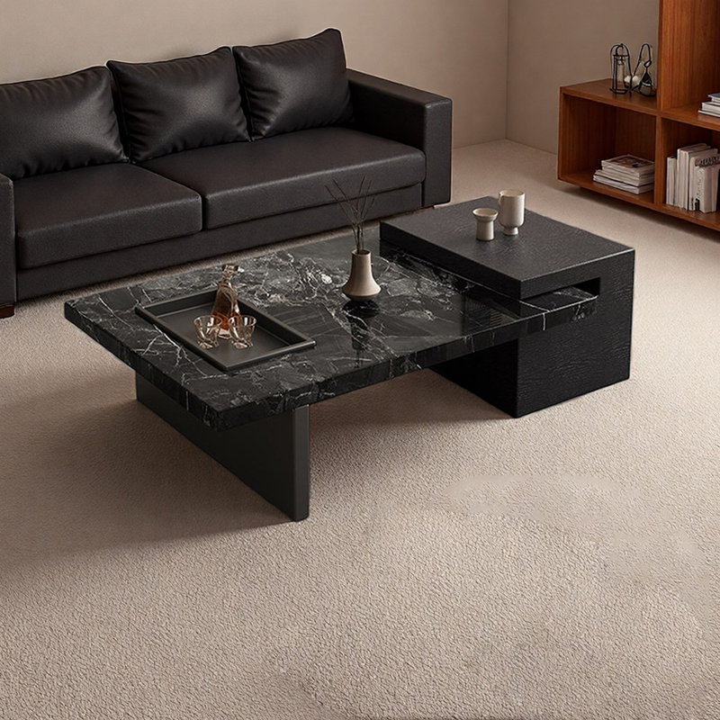 Table basse de salon en ardoise avec plateau en métal, H 14,56 po x L 55,11 po x l 29,52 po, Noir / gris foncé