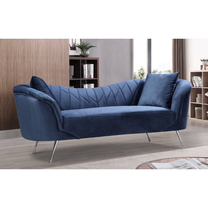 Canapé en velours à accoudoirs évasés, Velours bleu foncé, 34.2”H x 81.9”W x 31.5”D