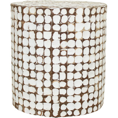 Boho Coconut Shell Side Table - Handcrafted White End Table For Living Room, Bedroom Or Entryway - Rustic Coastal Decor Accent Furniture - No Assembly Needed