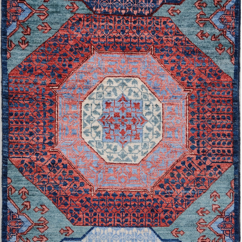 Hand Knotted Wool Area Rug in Navy, Runner 2'7" x 19'11"
