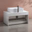 Meuble-lavabo moderne simple avec lavabo vasque en céramique et armoire de rangement large, parfait pour les espaces contemporains et l'organisation efficace.