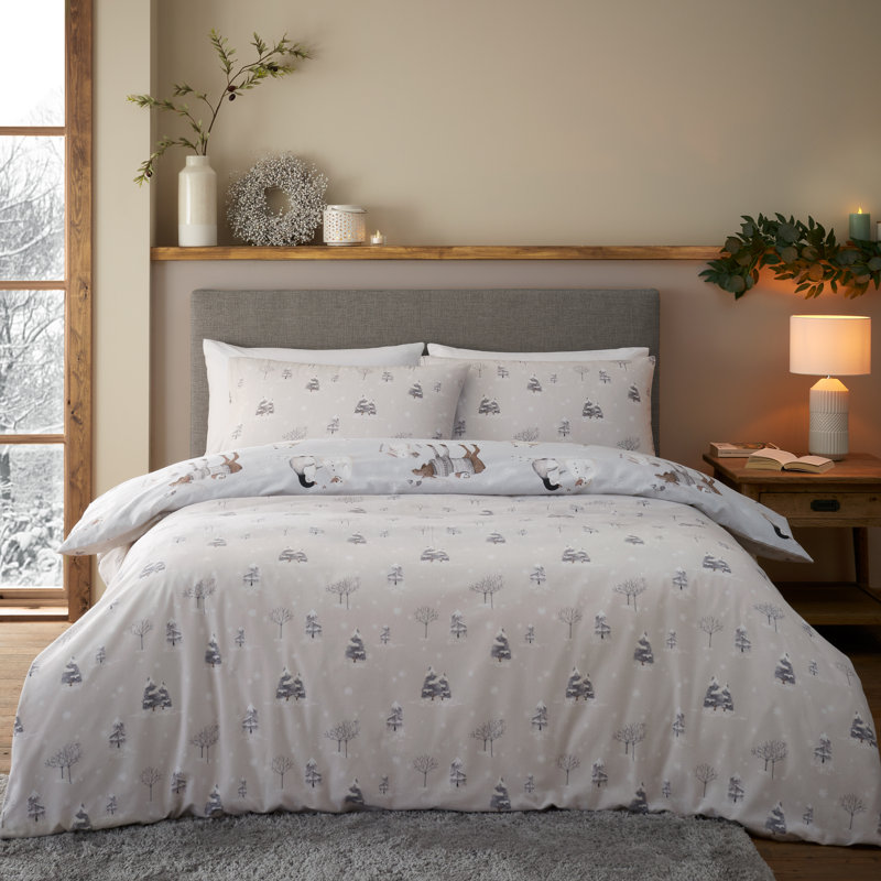 Brushed Cotton Winter Animals Duvet Cover Set, Single