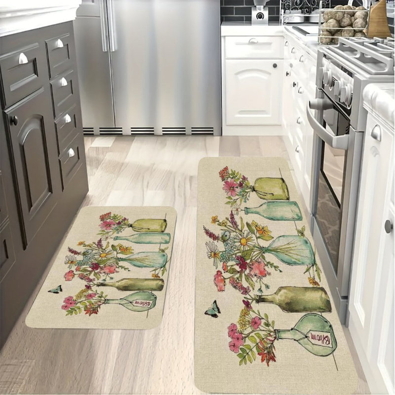 Tapis de cuisine floraux beiges, ensemble de 2 tapis de chalet pour coin cuisine et petit-déjeuner