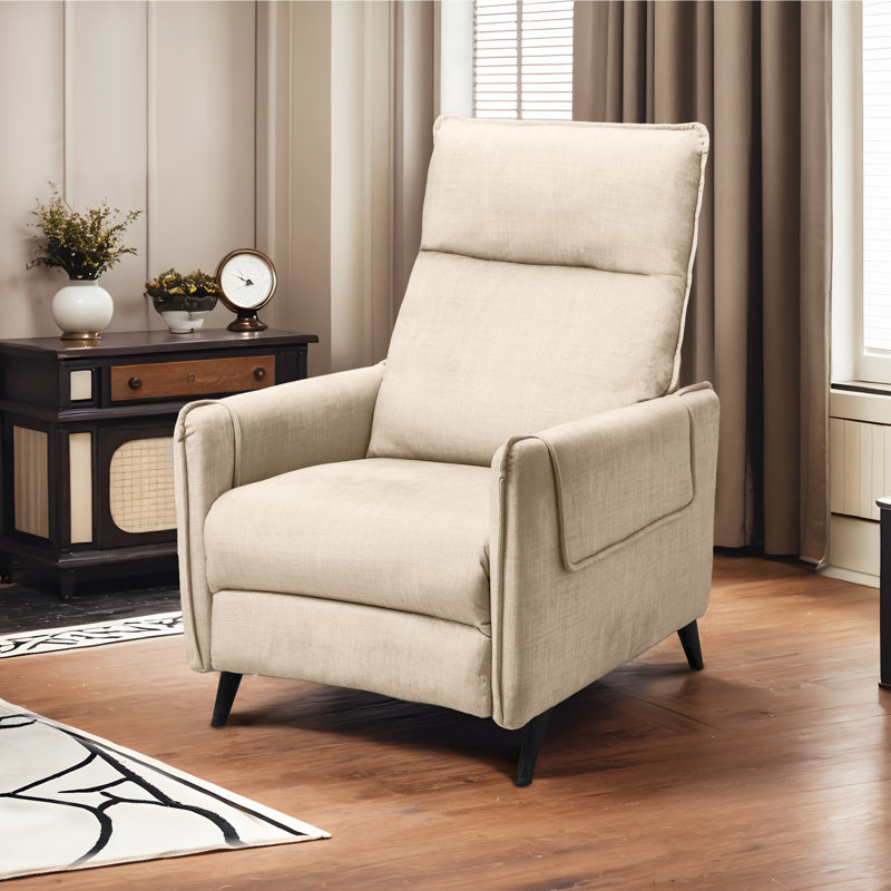 Electric 2-Point Massage Upholstered Push Back Recliner with Silent Motor, Beige