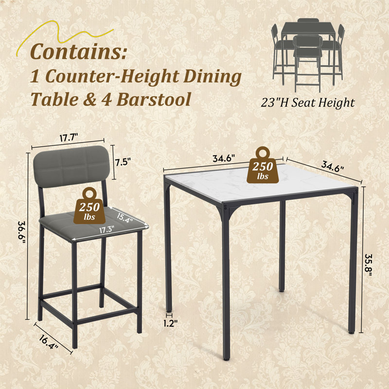 Ensemble de table de salle à manger à hauteur de comptoir 5 pièces Modern Minimalist, Gris