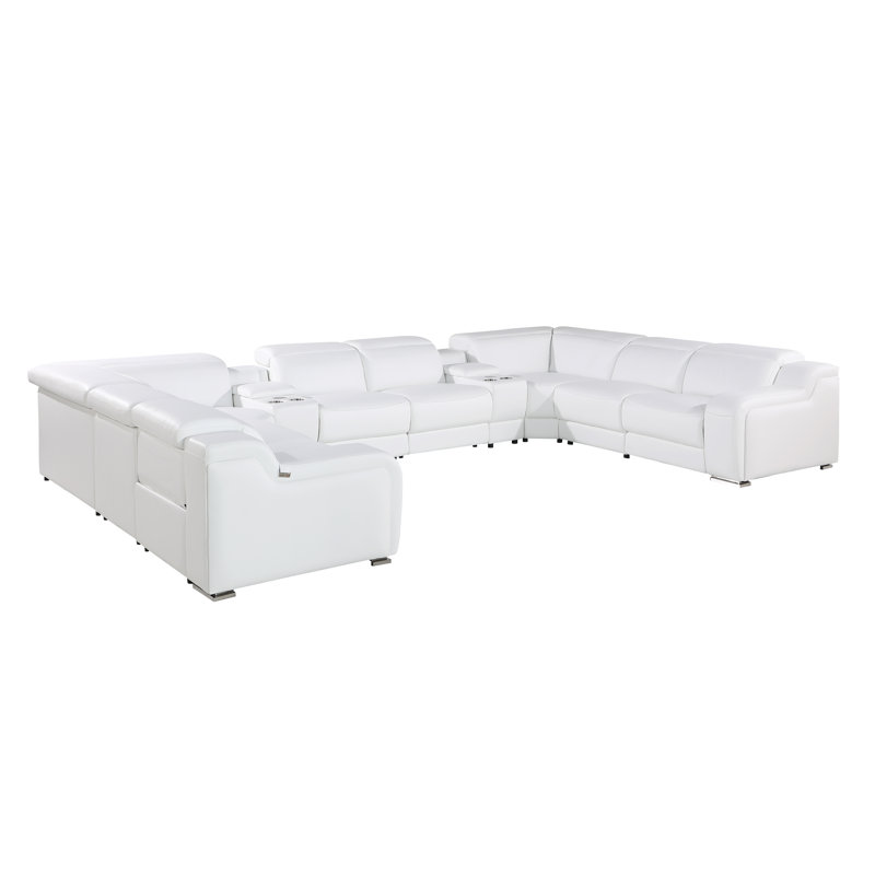 Stanwin 10 - Piece Top Grain Italian Leather Power Reclining Corner Sectional, White Genuine Leather