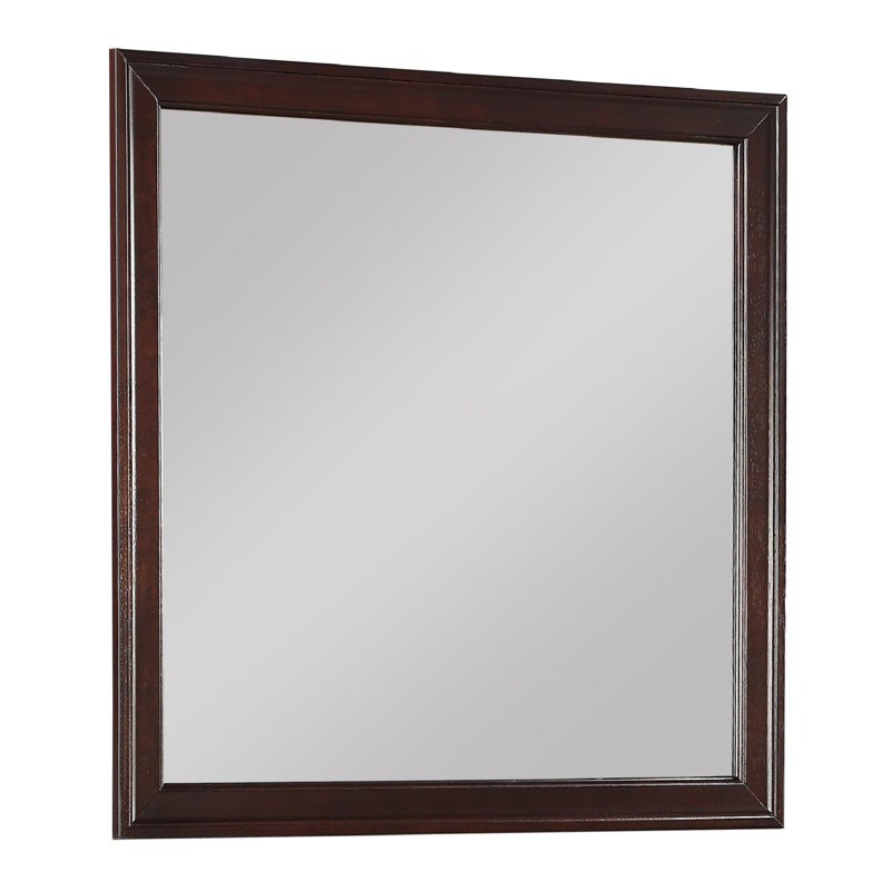 Joicy Wood Wall Mirror, Cherry Brown/Sliver