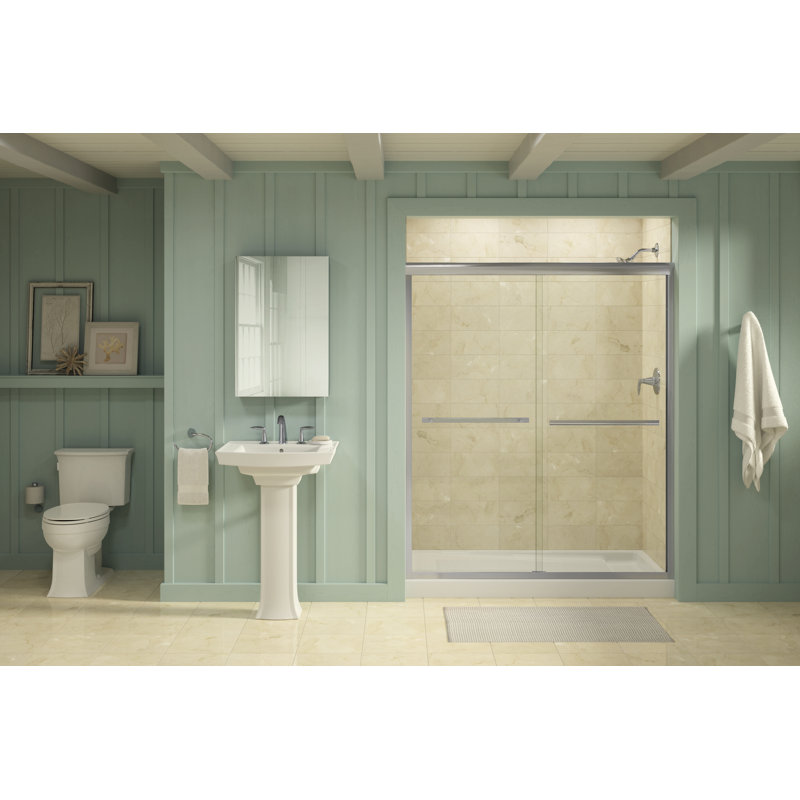 Gradient 59.63'' x 70.06'' Double Sliding Shower Door with CleanCoat Technology, Bright Polished Silver, Crystal Clear