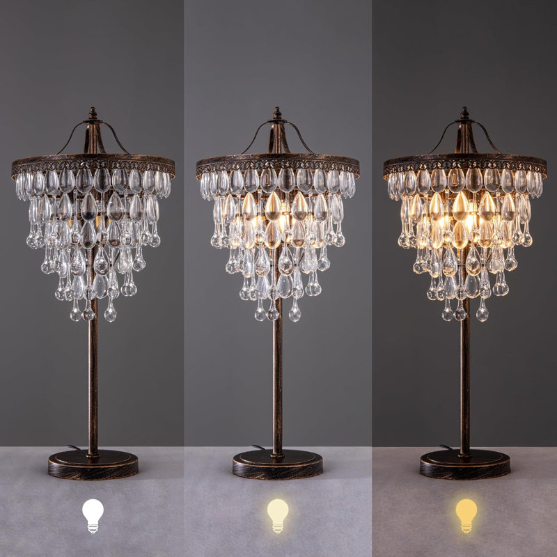 Lampe de table en cristal avec contrôle à intensité variable, design moderne bronze antique à 3 lumières pour le salon, la chambre à coucher, le bureau personnel, le vestibule et l'escalier
