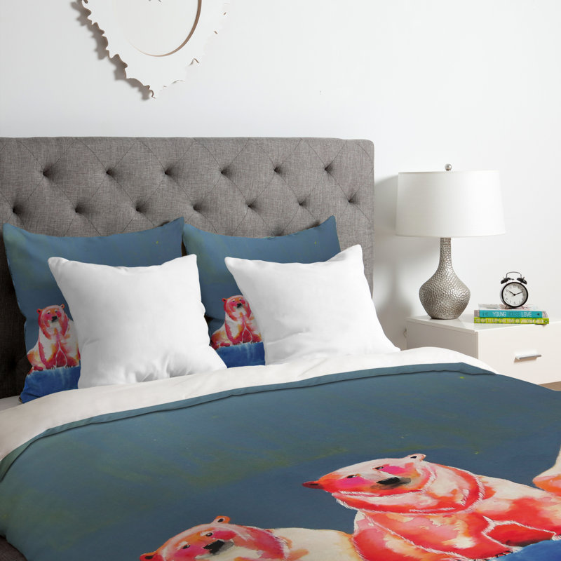 Ensemble de housse de couette Polarbear Blush, Housse de couette pour grand lit et 2 taies décor