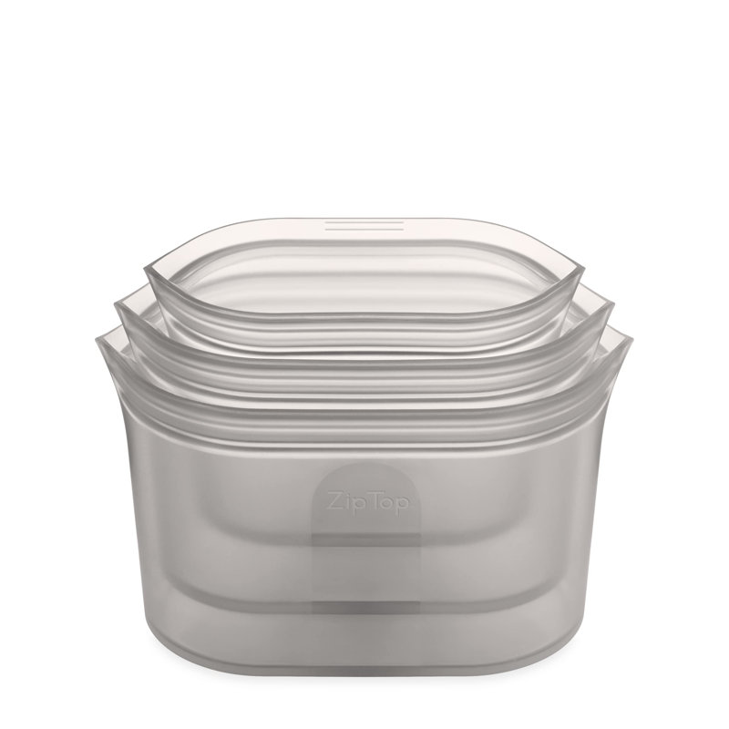 Zip Top Reusable Food Storage Bags | 3 Dish Set [Gray]  | Microwave, Dishwasher and Freezer Safe, Gray