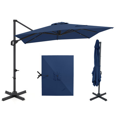 Parasol de patio en porte-à-faux décalé de 11 pi x 9 pi, mécanisme de rotation en douceur de 360 ° et inclinaison facile à utiliser, auvent imperméable UV50 + résistant à la décoloration et cadre résistant à la rouille