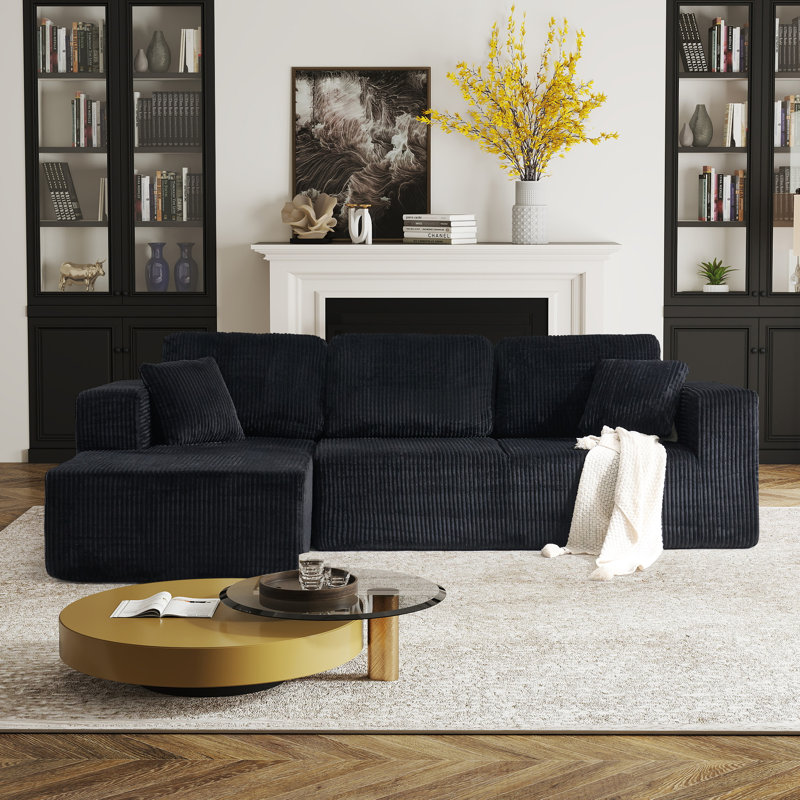 Boneless Modern Overstuffed Compression Corduroy L-Shaped Sectional Sofa With Chaise For Living Room - No Need Assembly