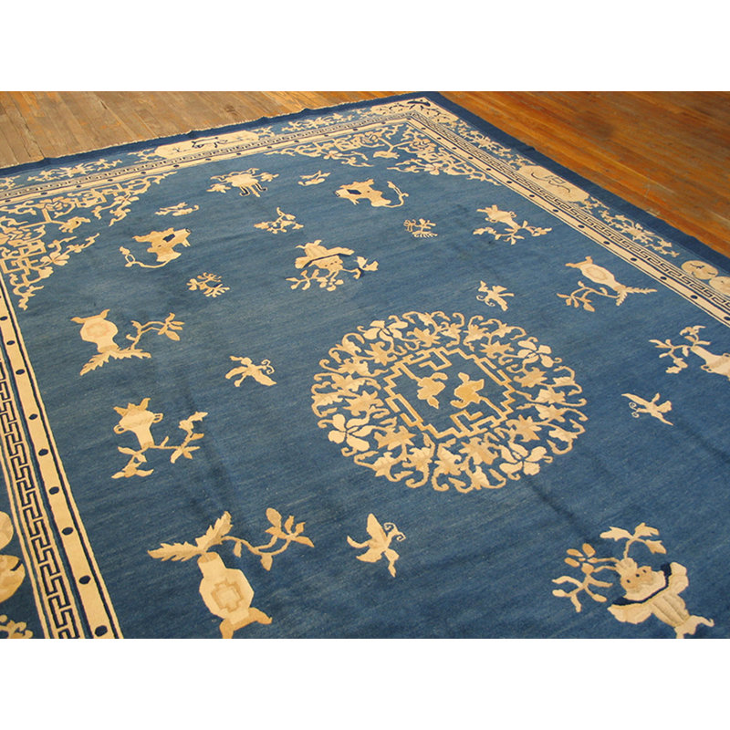 Classic Floral Medallion Design Light Blue Antique Chinese Peking Rug