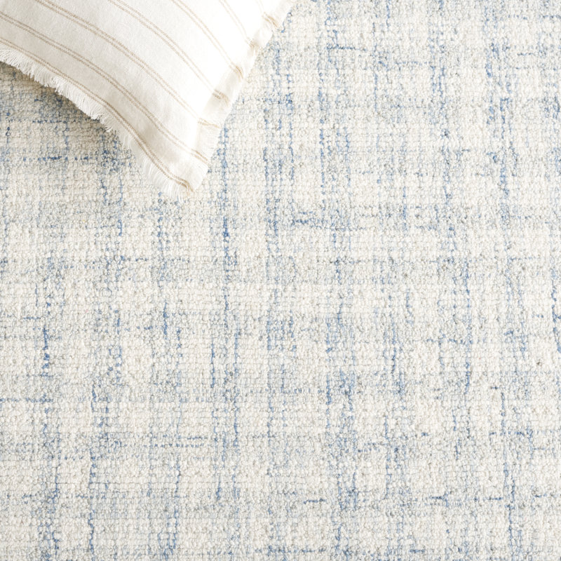 Antine Ebony Hand Tufted Wool/Cotton Checkered Rug in Blue/Ivory, Rectangle 10' x 14'
