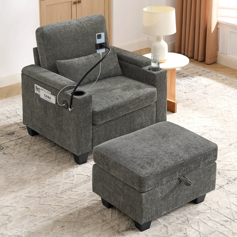 Canapé inclinable simple avec dossier réglable manuellement, port de charge USB, Gris