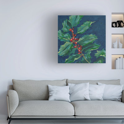 Wrapped Canvas Wall Art - June Erica Vess 'Velvet Holly II' Wall Art for Living Room, Bedroom, or Office Décor - 18x18