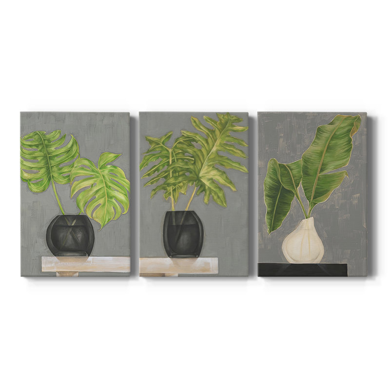 Fronde dans un vase I - Toile tendue sur mesure avec châssis - 3 pièces, H 36 po x l 72 po