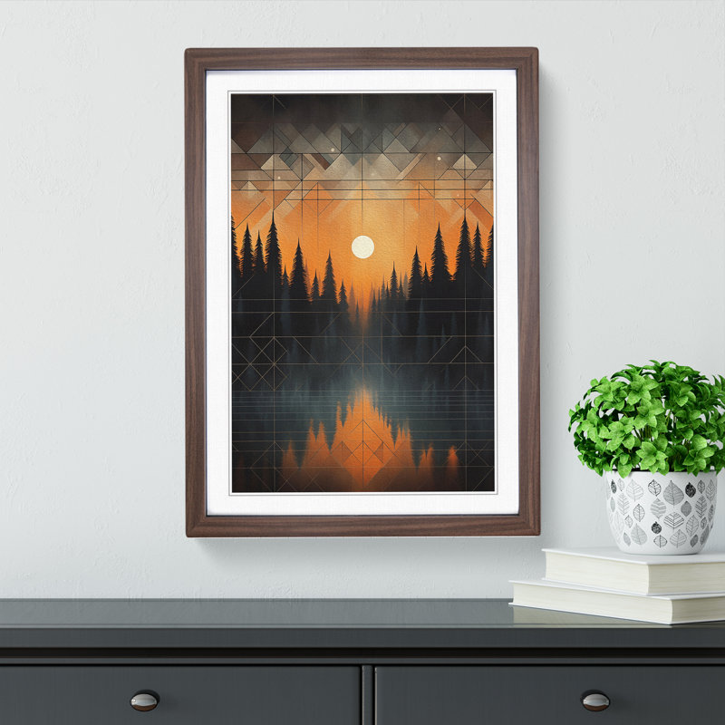 Winter Forest Geometric - Single Picture Frame Print on Wood, 34cm H x 25cm W x 2cm D, Walnut