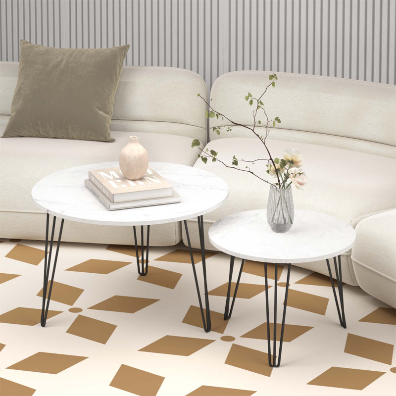 27.56'' Round Nesting Coffee Table Set Of 2, White