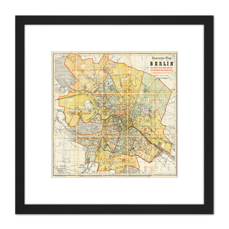 Map Antique 1874 Straube Berlin City Street Plan Replica - Single Picture Frame Painting