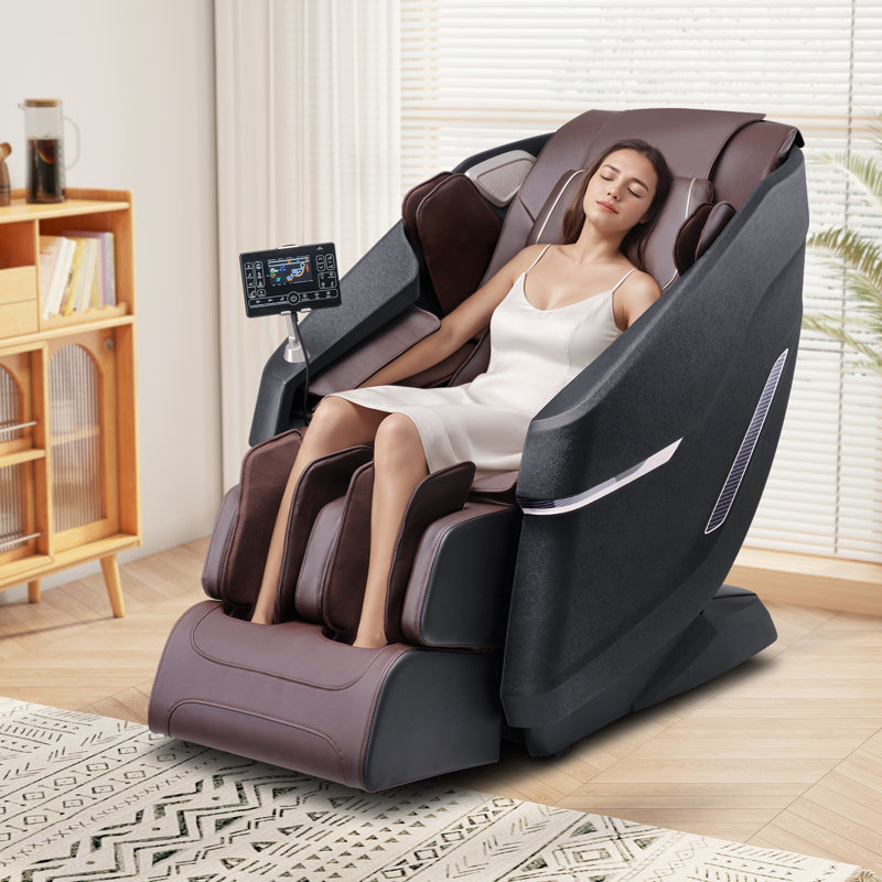Fauteuil de massage avec rail SL flexible, 10 à 18 modes automatiques, Shiatsu 3D, position zéro gravité, chauffage, haut-parleur Bluetooth, coussin gonflable, rouleau de massage pour les pieds et écran tactile