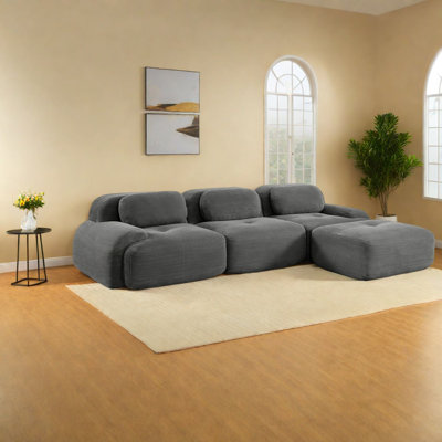 Ergonomic Grey Modular Sofas, Corduroy Fabric, Pet-friendly For Living Rooms