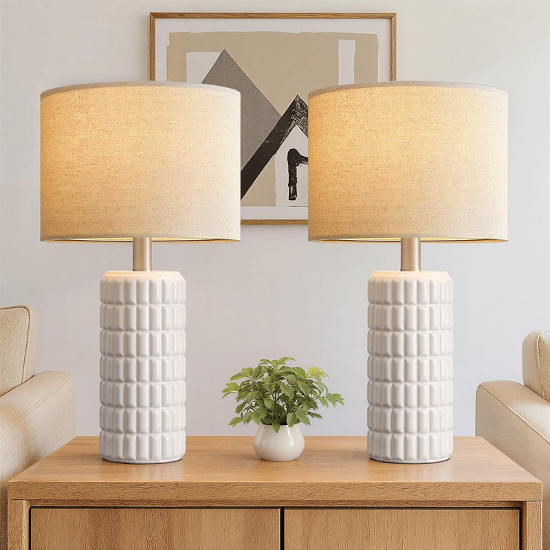 Lampes de table modernes en céramique blanche (lot de 2), 58 cm (23 pouces), idéales pour la chambre.