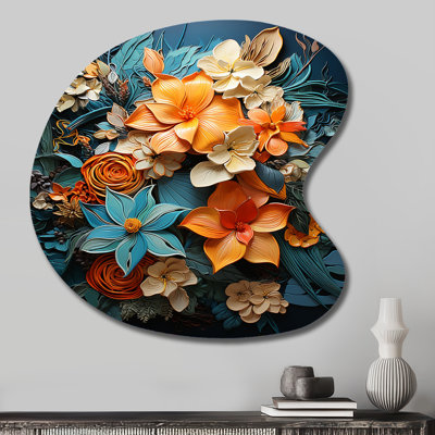 Orange orange tropical Tangle III - collage mural asymétrique abstrait, impression de sculpture murale en métal de forme unique
