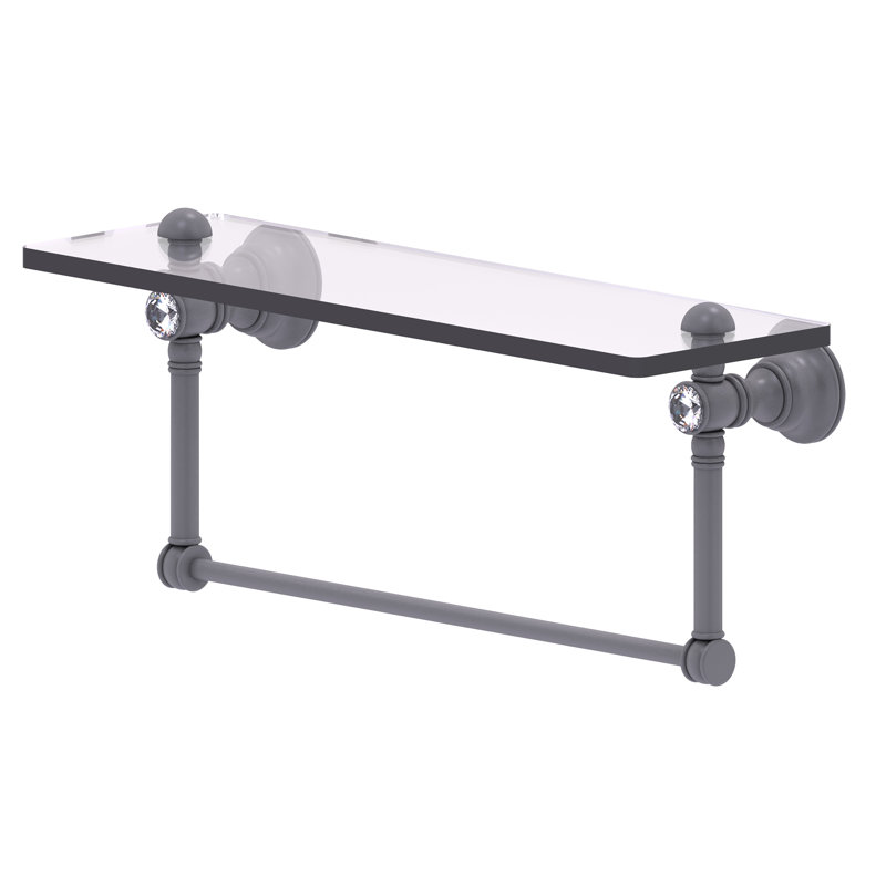 Freyja Glass Bracket Shelf with Towel Bar, Matte Gray, 5.54" H x 22" W x 7" D