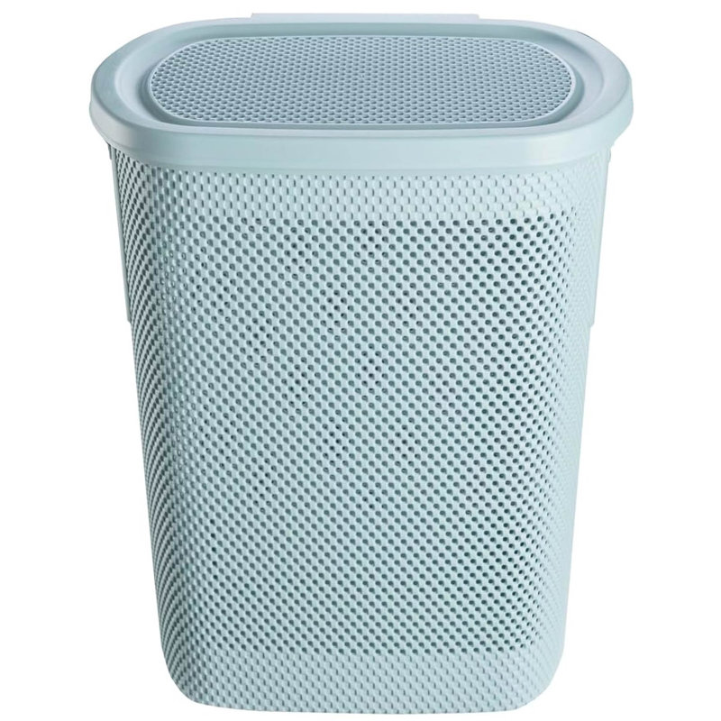 Hinged Lid Laundry Hamper Air-Permeable, Blue