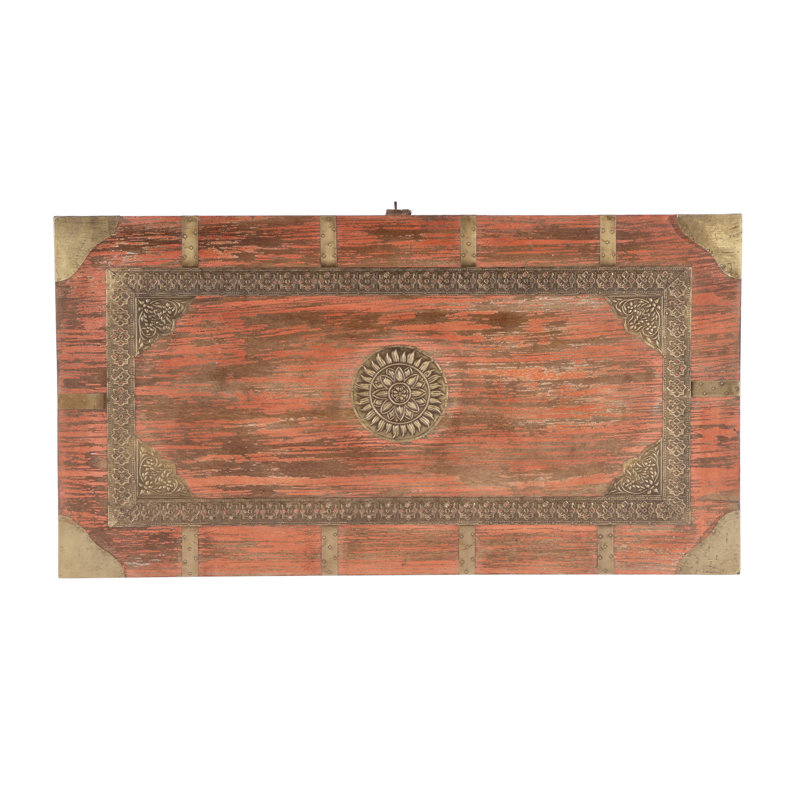 Nador Hand-Painted Brass Inlay Storage Trunk Coffee Table, Coral/ Gold