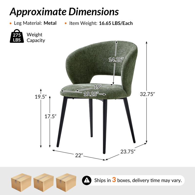 Angel 22''W Modern Ergonomic Dinning Chair With Metal Legs, Green, 6