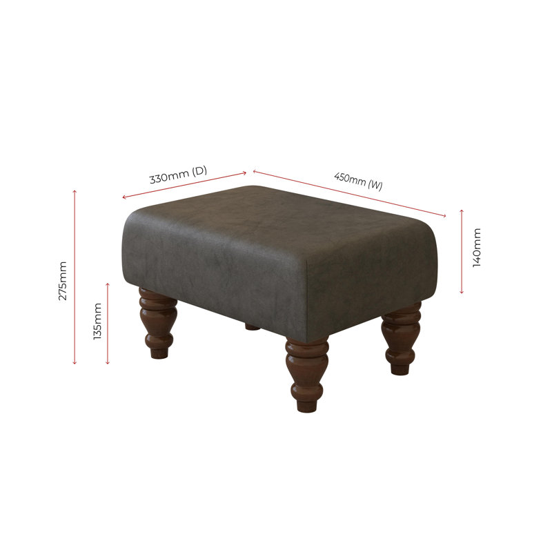 Manufactured Wood Accent Stool, Mahogany, Graphite Grey, Italian Leather