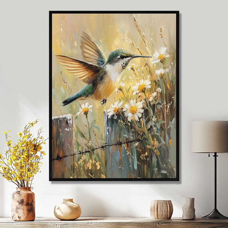 Lloyd Hummingbird par The Farm Fence I - oiseau, art mural, H 20 po x l 12 po, Reproduction avec cadre flottant, Noir