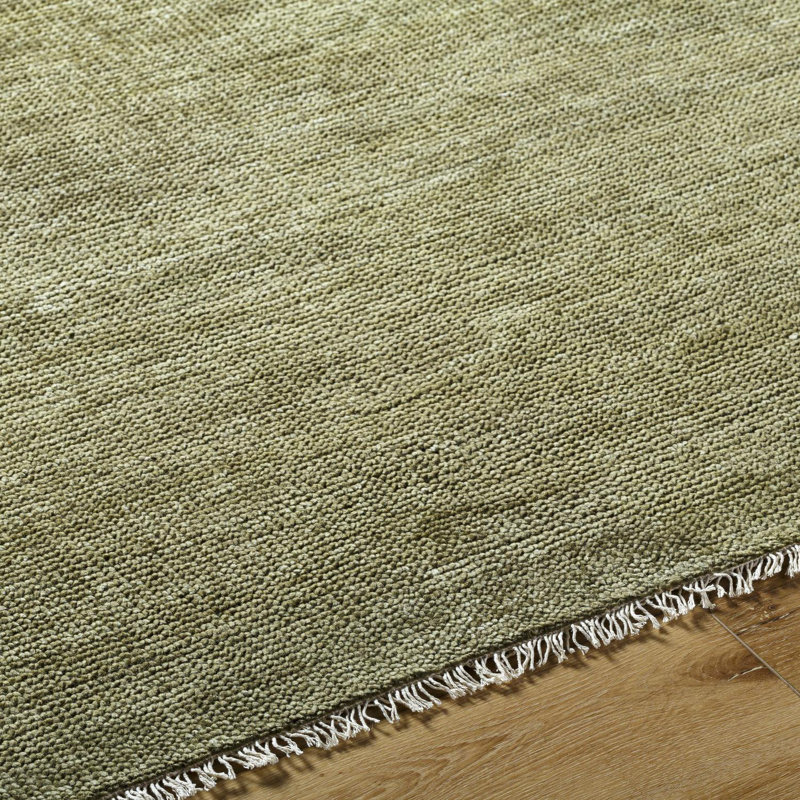Hand Knotted Wool Area Rug in Green, Rectangle 10' x 14'