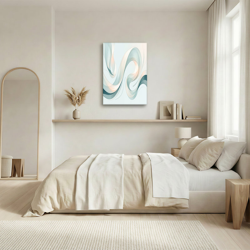 Toile abstraite flottante bleu sarcelle et crème, 24"H x 36"W