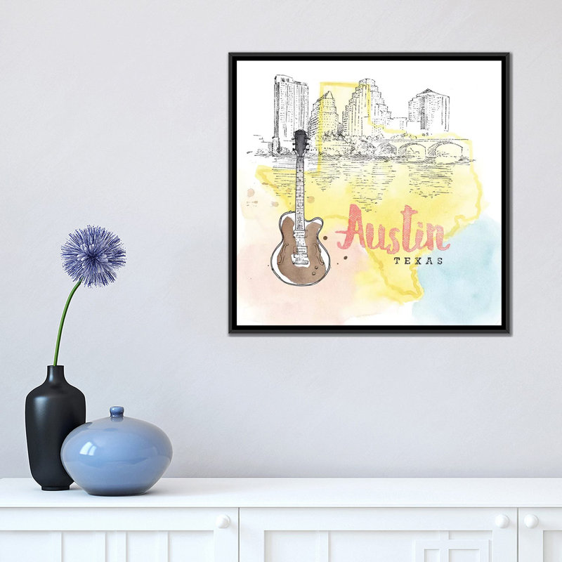 US City Series: Austin, Texas (guitare), impression sur toile tendue, H 18 po x l 18 po x P 1,5 po, Pas de tapis