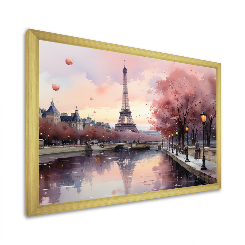 «Pink Twilight Rendezvous In Paris II», impressions sur toile de parcs d'attractions, H 34 po x l 44 po, Doré