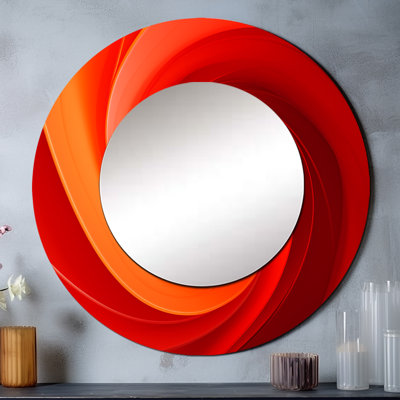 Red Perpetual Pulse Vortex III - Abstract Spirals Unique Mirror, Modern Large Round Wall Mirror, Printed Metal Art