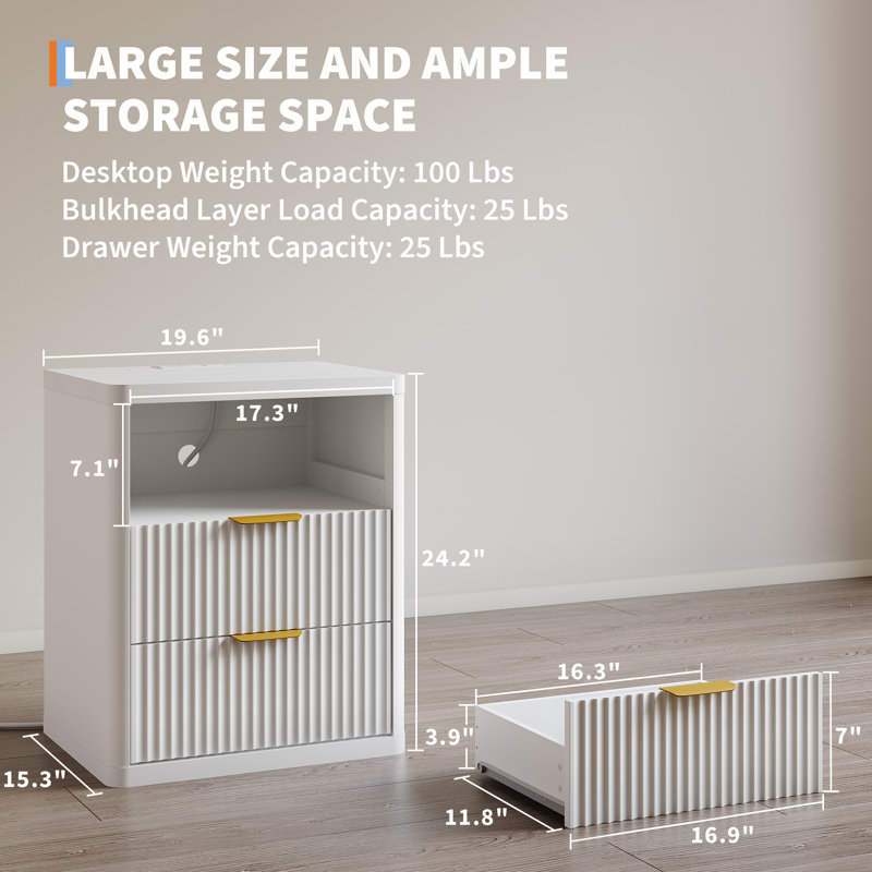 19.6cm W Bedside Table, White