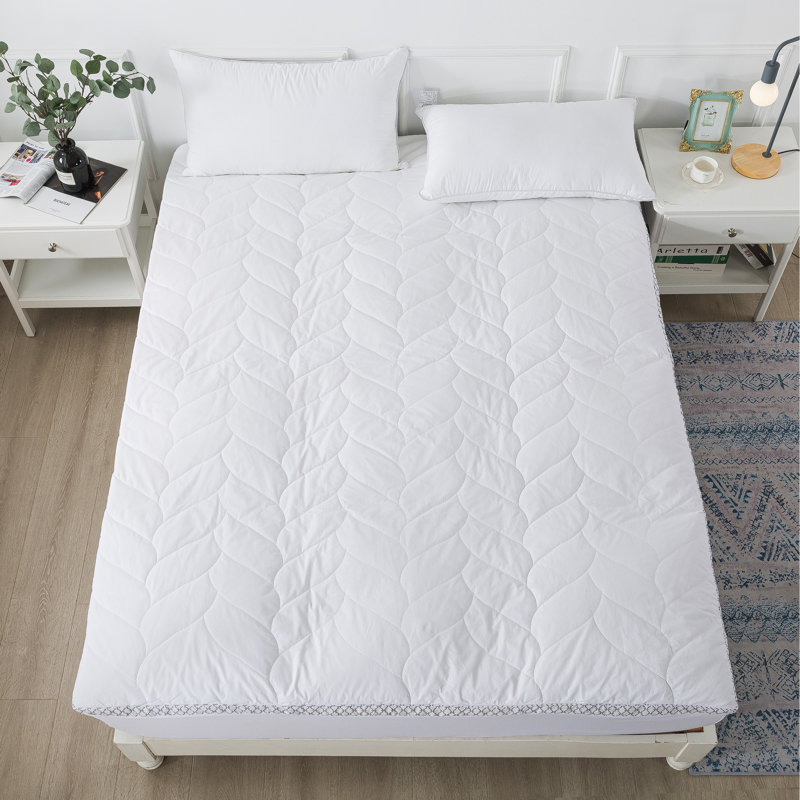 King Size White Quilted Cotton Featherbed Topper