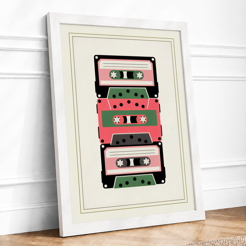 Stacked Cassettes Retro - Print, A3 - 42.0 x 29.7 cm, White