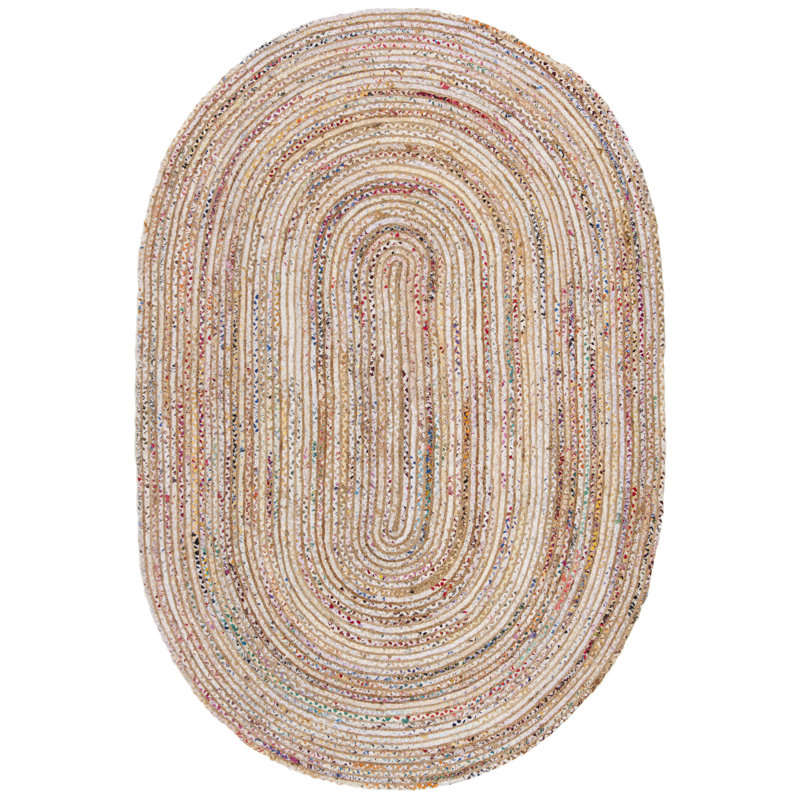 Tapis multicolore en coton tissé à plat à la main Herzig, Ovale 9 pi x 12 pi