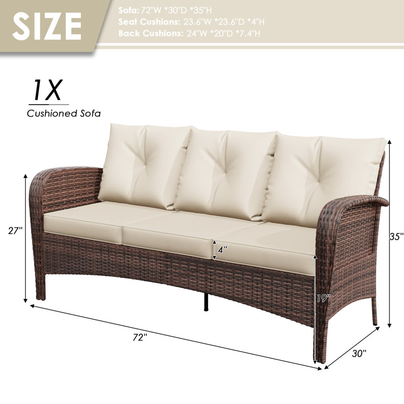 72" x 30" x 35" Outdoor Patio Sofa, Beige